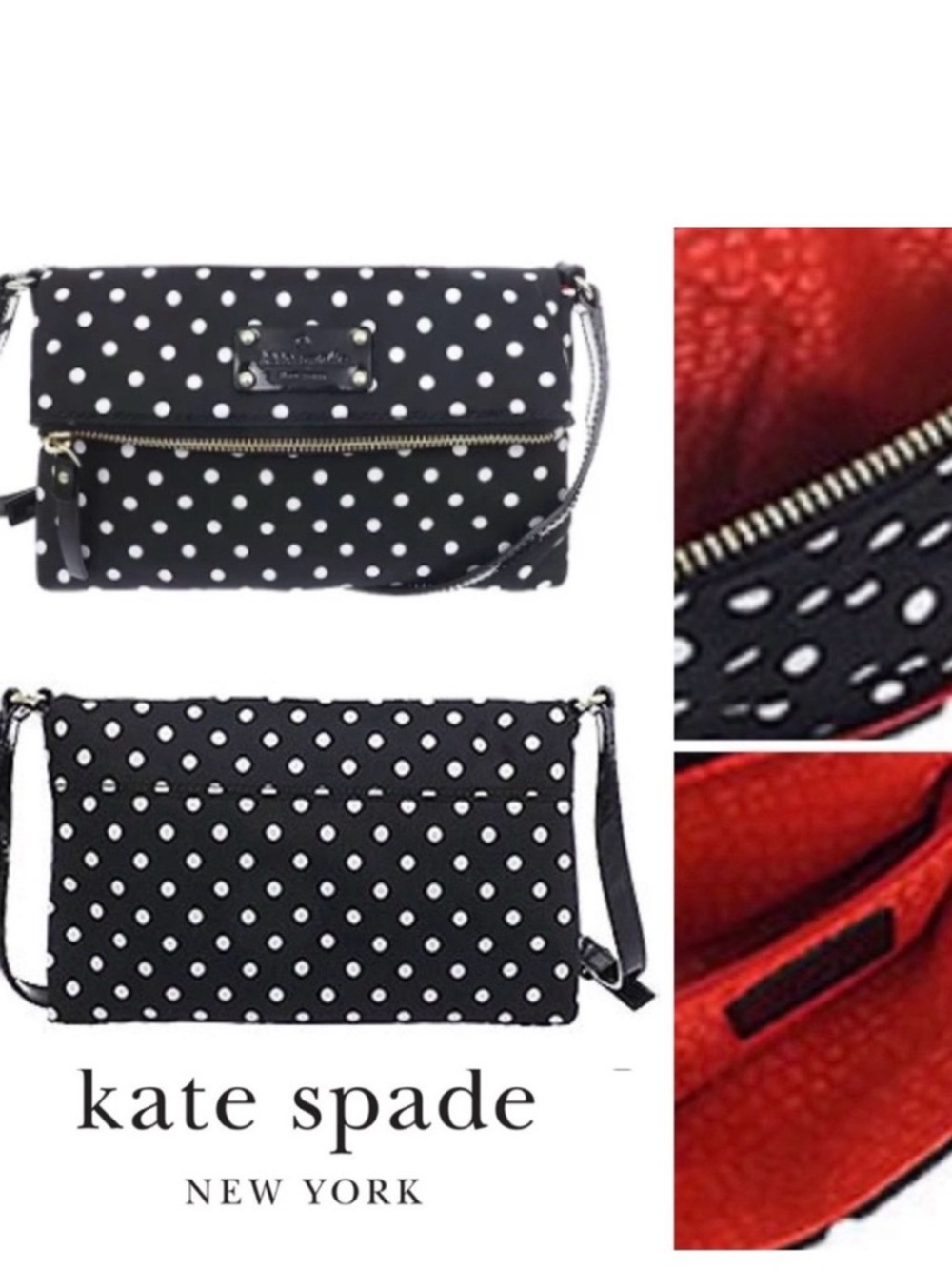 #502 Kate spade Black and White Polka Dot Crossbody Bag. Very clean inside - Picture 2 of 15